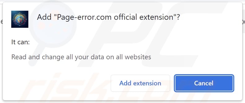 Page-error.com official extension asking for permissions