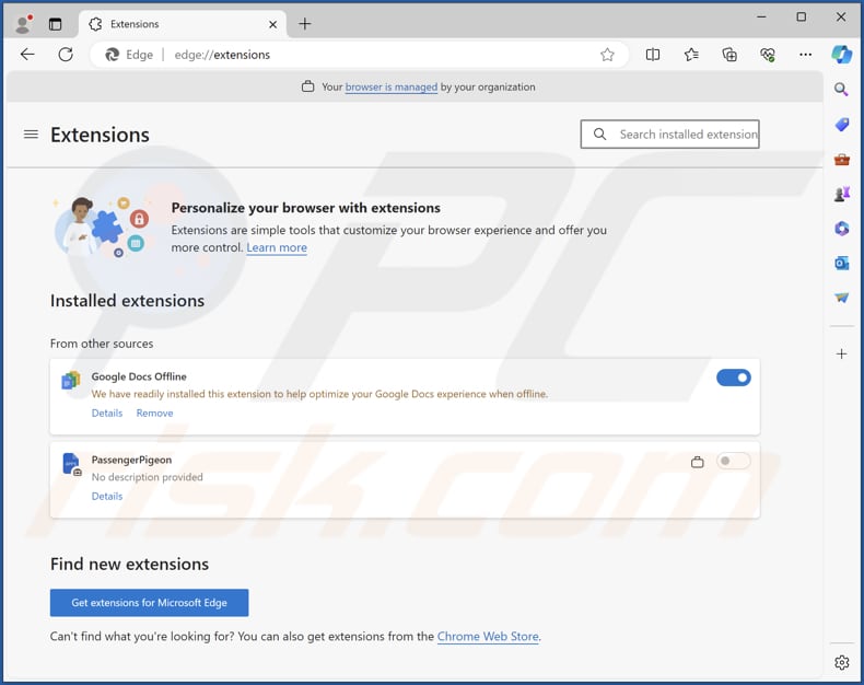 PassengerPigeon malicious extension on Edge browser