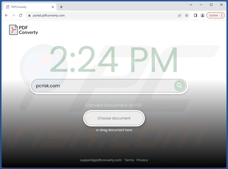 PDFConverty unwanted application promoted portal.pdfconverty.com fake search engine
