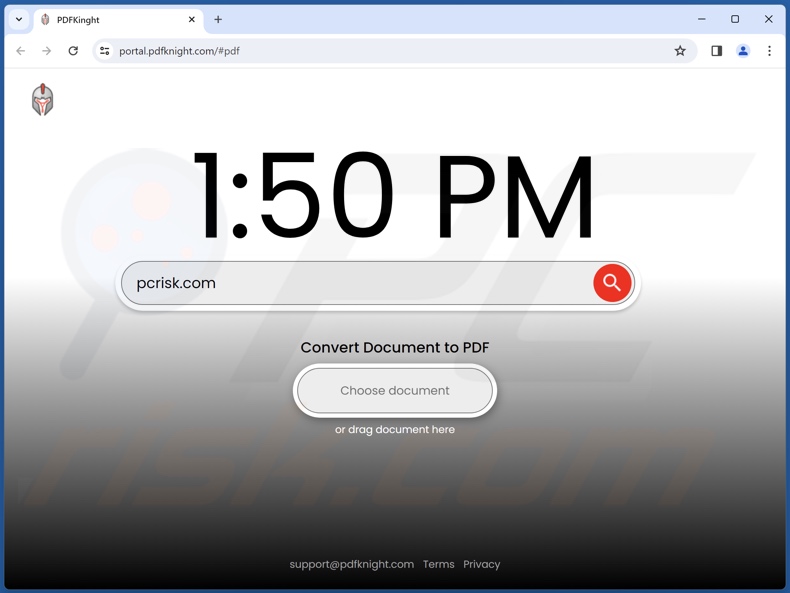 PdfKnight unwanted application promoted portal.pdfknight.com fake search engine