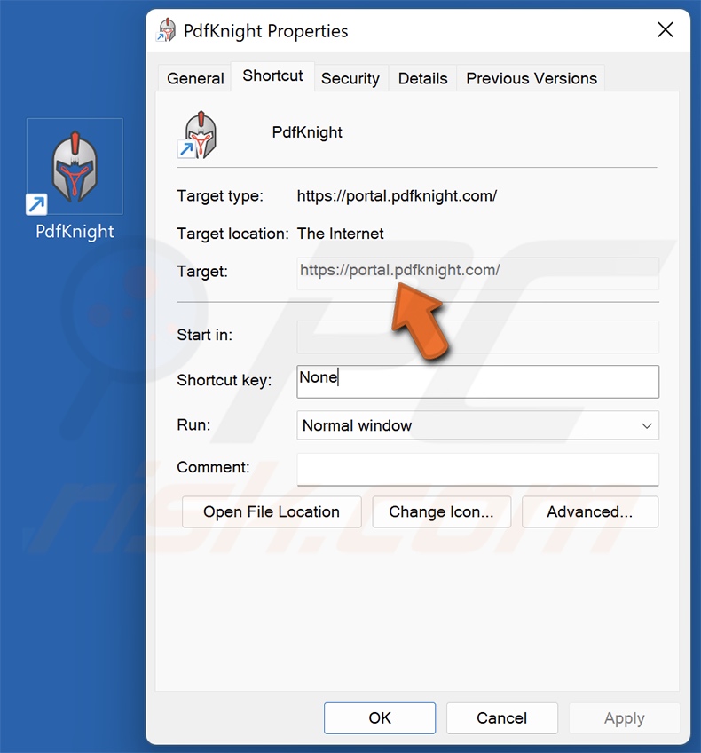 PdfKnight PUA shortcut (portal.pdfknight.com)