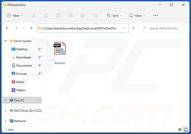 PDFtoDocPro PUA install folder
