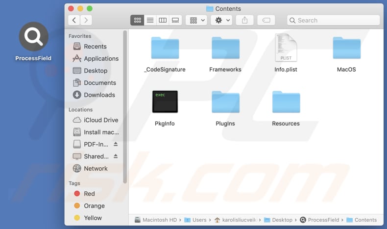 ProcessField adware installation folder