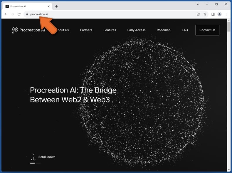 Appearance of Procreation AI real website (procreation.ai)