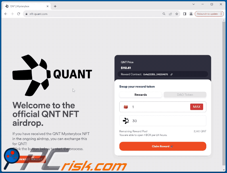 Appearance of Quant (QNT) Airdrop scam (GIF)