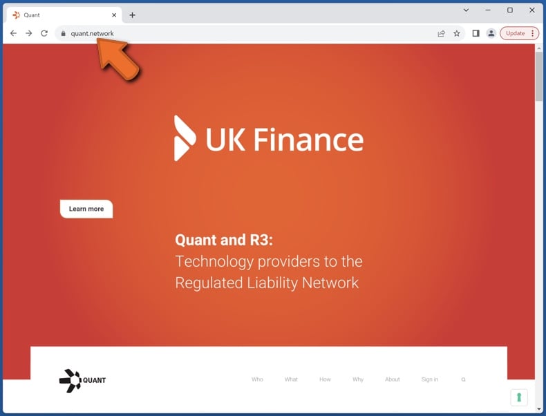 Appearance of the real Quant Network website (quant.network)