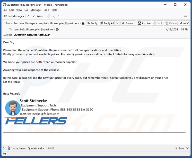 Quotation Request malspam