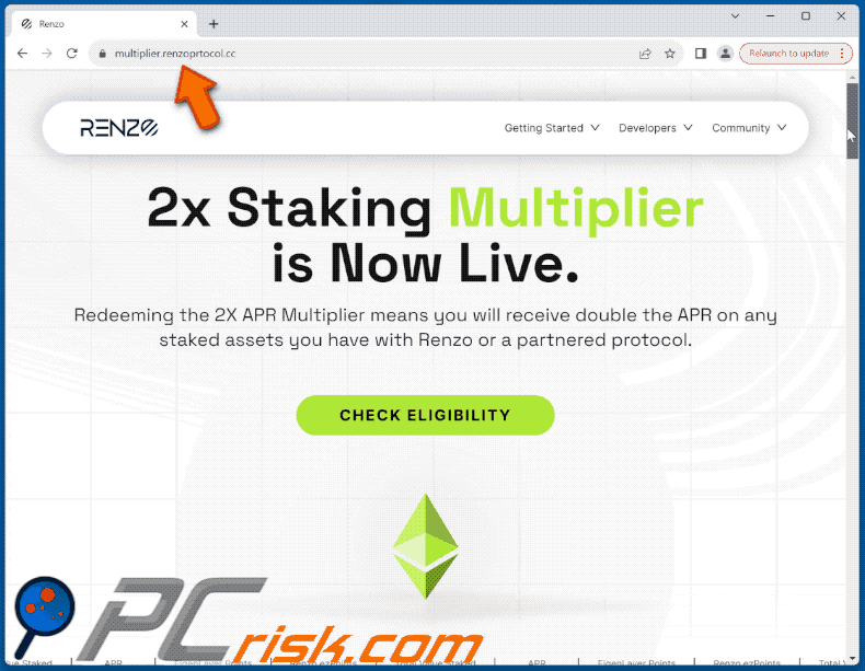 Appearance of Renzo 2x Staking Multiplier fake page