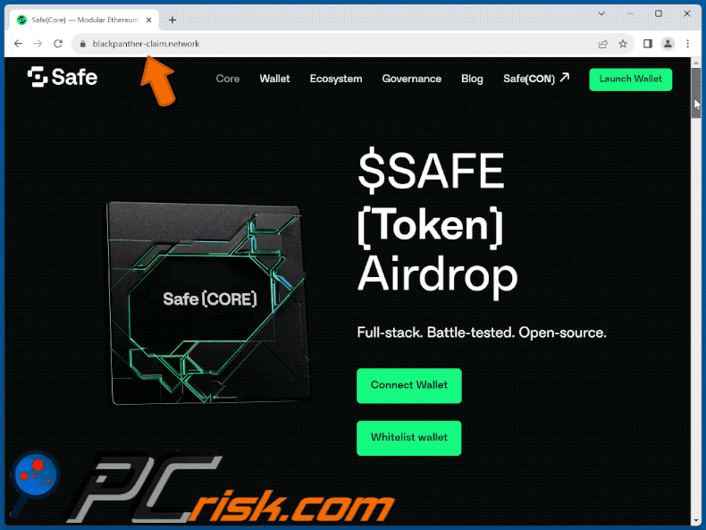 Appearance of $SAFE Token Airdrop scam (GIF)