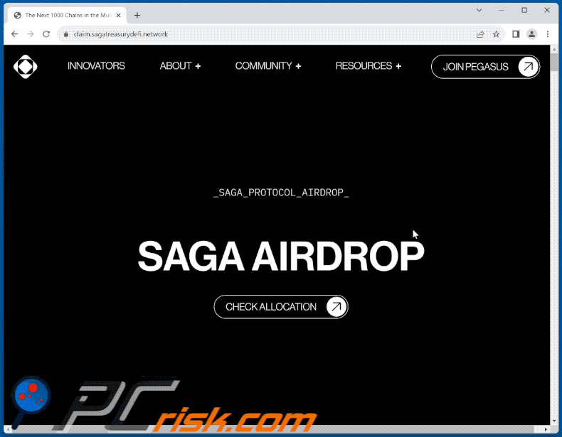 Appearance of SAGA AIRDROP scam
