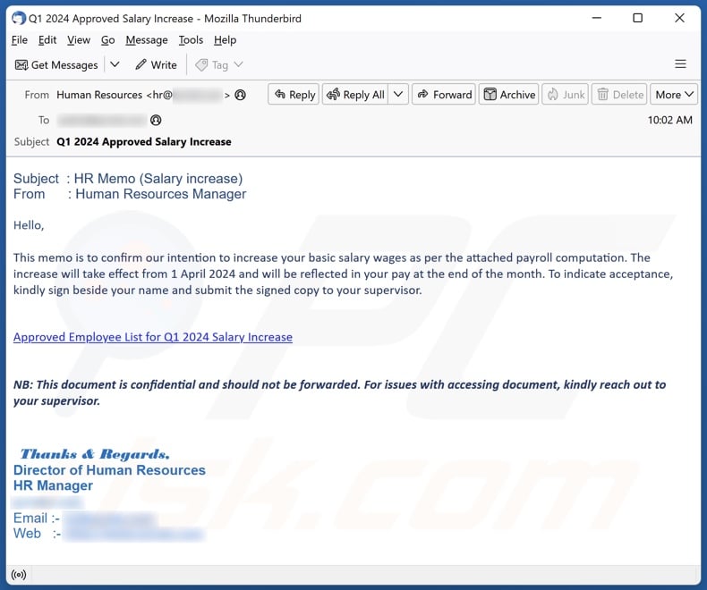 Salary Increase email spam campaign