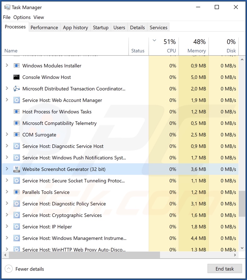 SDeck Free MediaPlayer PUA process on Task Manager (Website Screenshot Generator - process name)