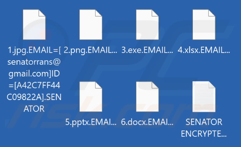 Files encrypted by Senator ransomware (.SENATOR extension)