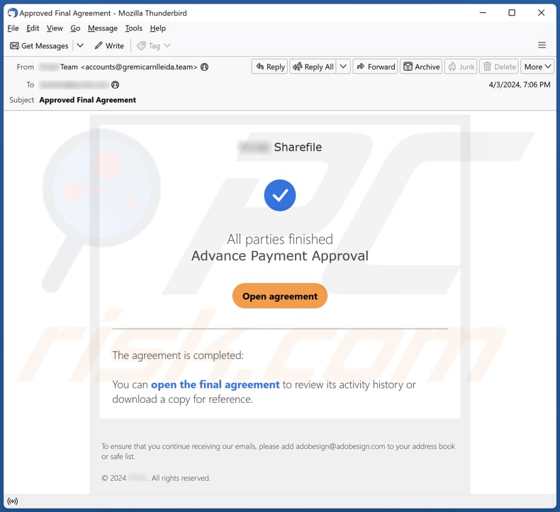 ShareFile - Advance Payment Approval email scam