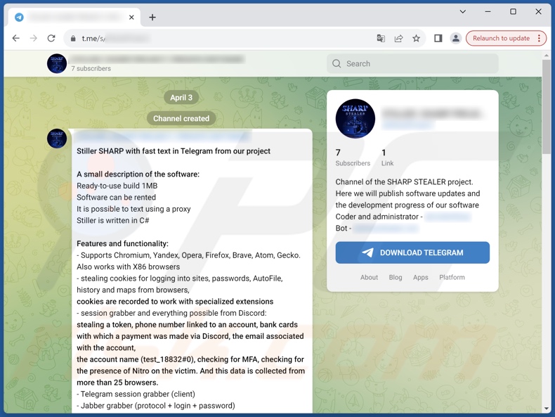 Sharp malware promoted on Telegram