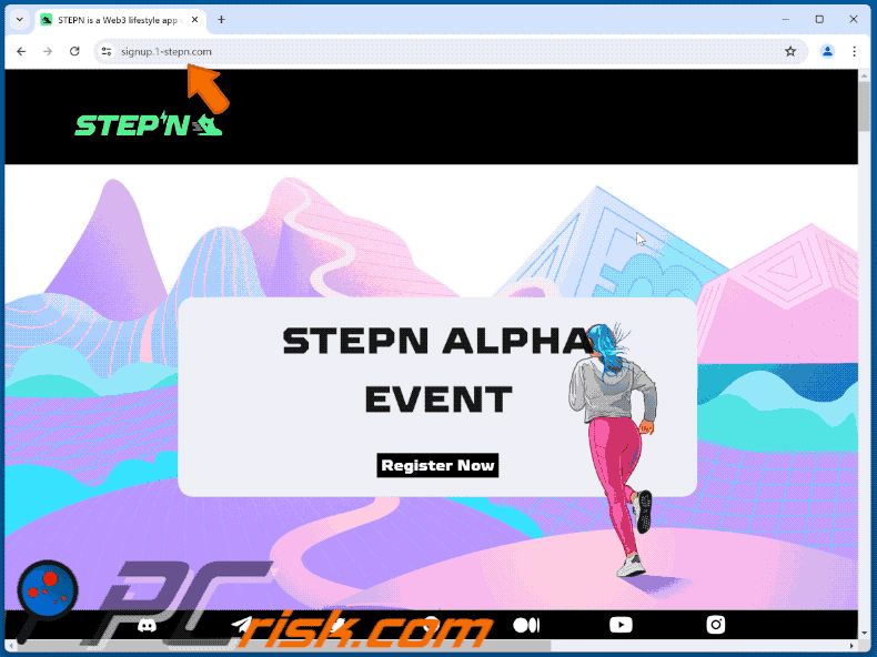 Appearance of STEPN ALPHA EVENT scam (GIF)