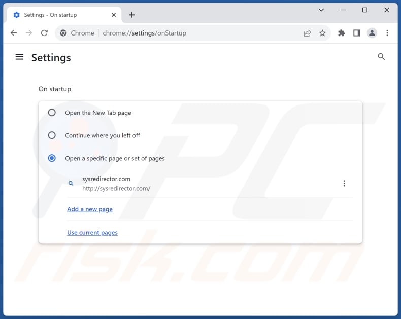 Removing sysredirector.com from Google Chrome homepage