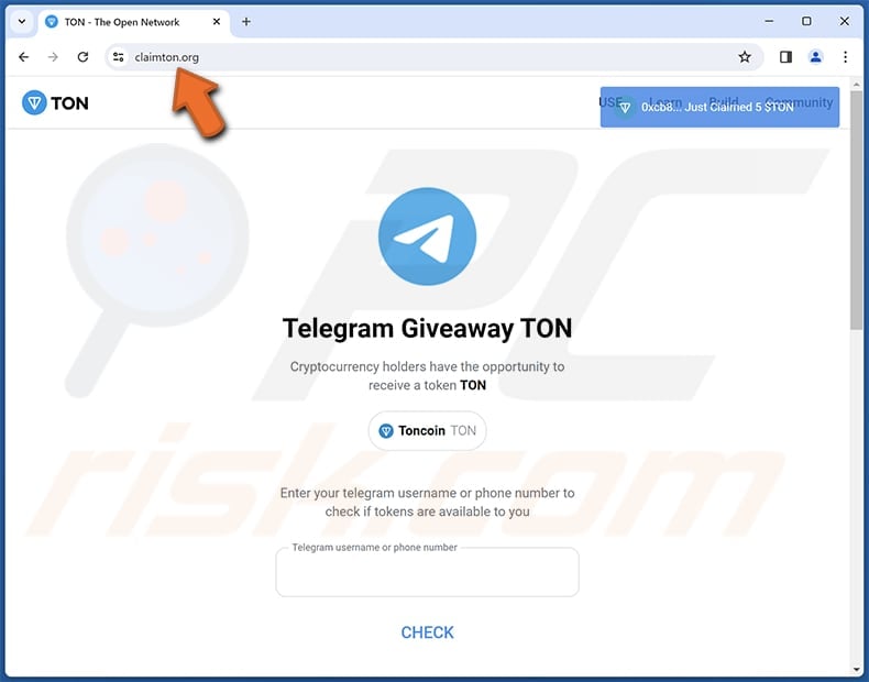 Telegram Giveaway TON scam