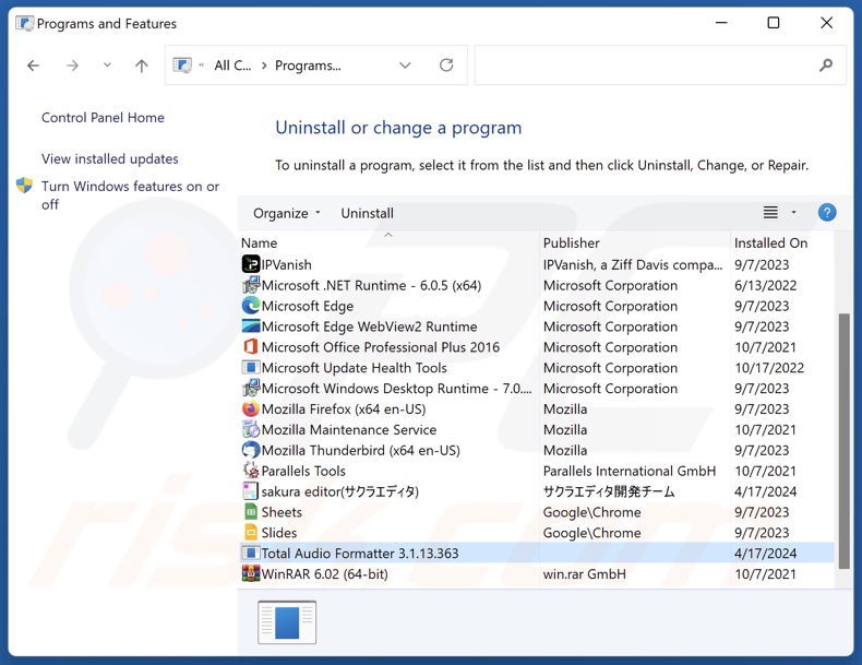 Total Audio Formatter uninstall via Control Panel