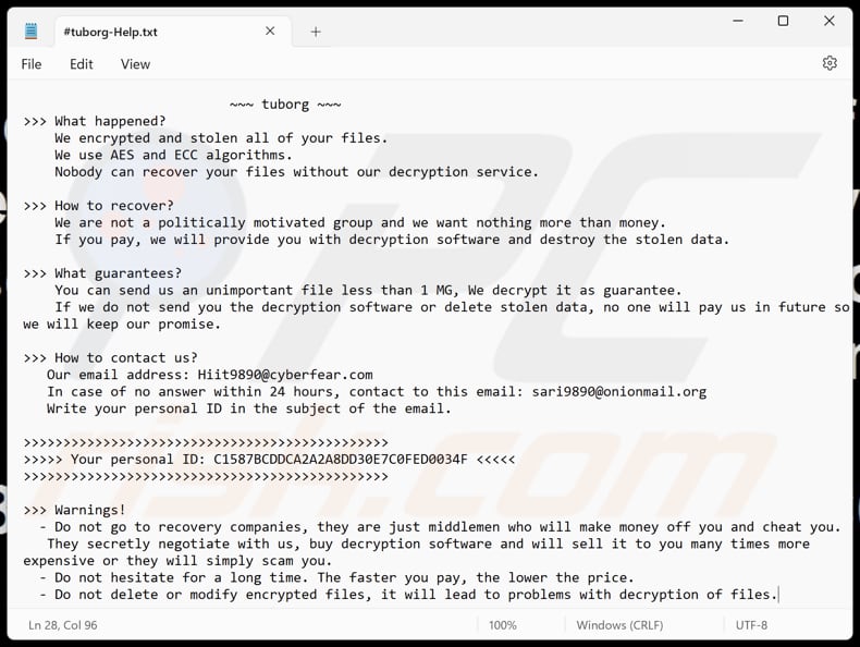 Tuborg ransomware text file (#tuborg-Help.txt)