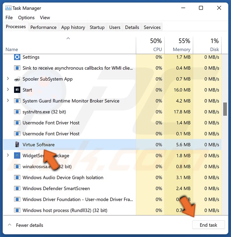 Virtue Software unwanted application removal step 2