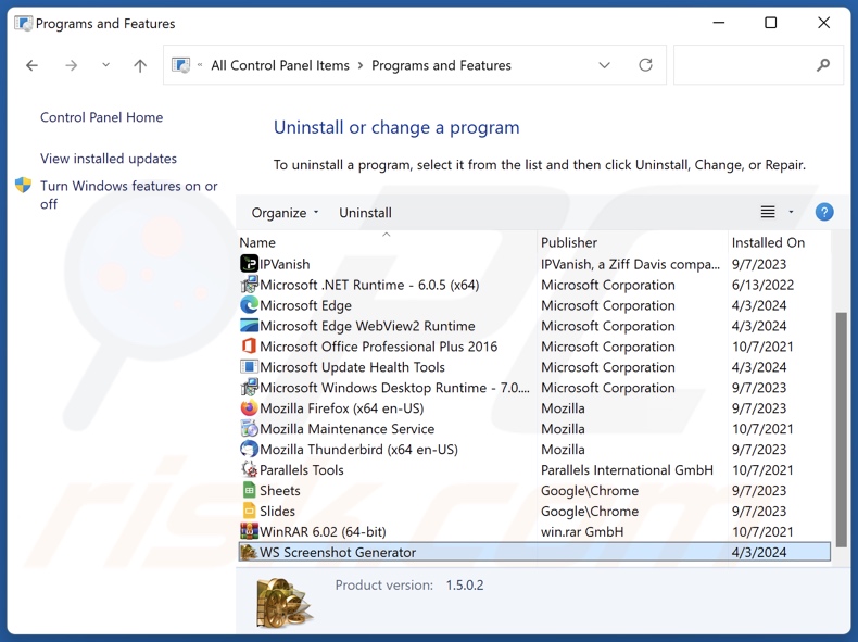 WS Screenshot Generator uninstall via Control Panel