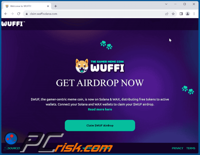 Appearance of $WUF Airdrop scam