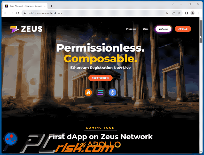 Appearance of Zeus Network Registration scam (GIF)