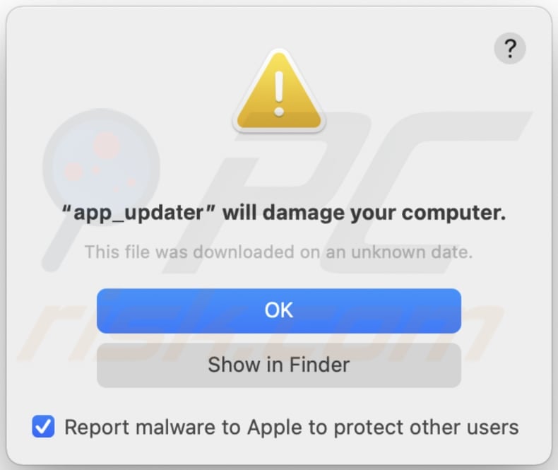 App_updater adware pop-up warning