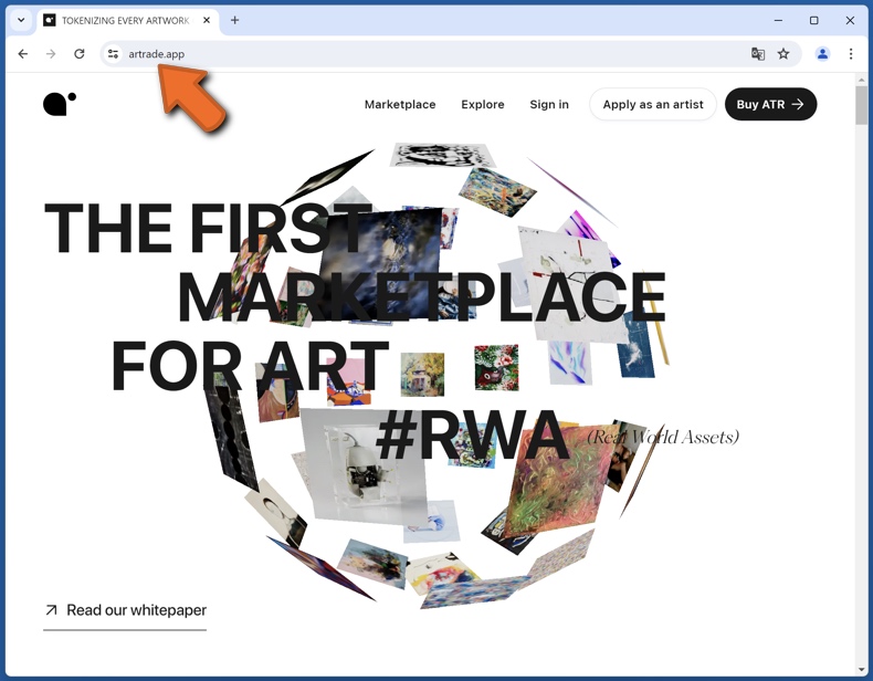 Appearance of the real Artrade website (artrade.app)