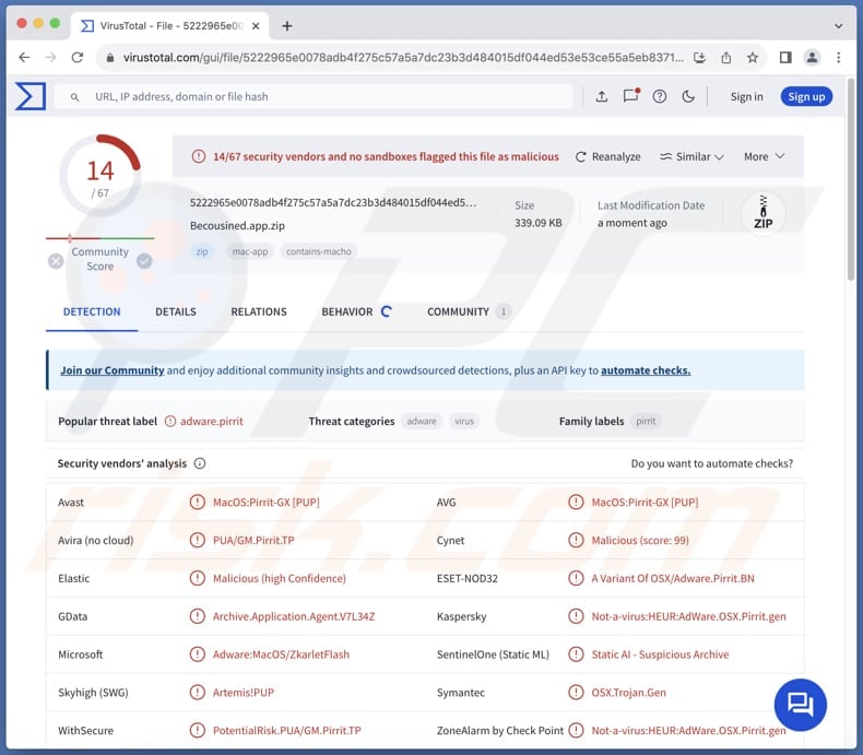 Becousined.app adware