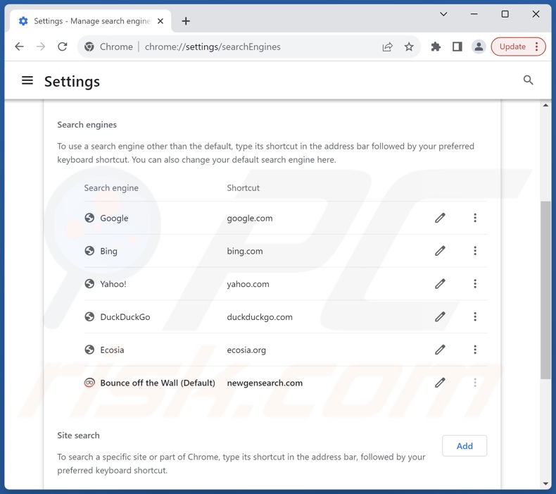 Removing newgensearch.com from Google Chrome default search engine