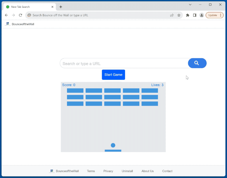 Bounce off the Wall browser hijacker redirecting to newgensearch.com (GIF)