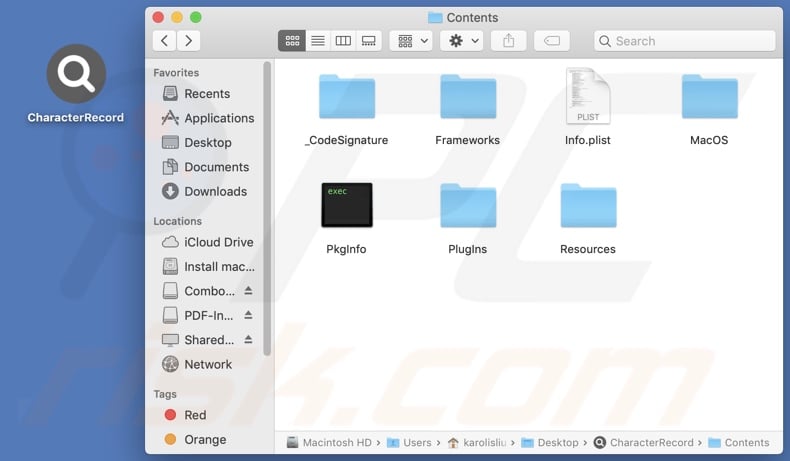 CharacterRecord adware install folder