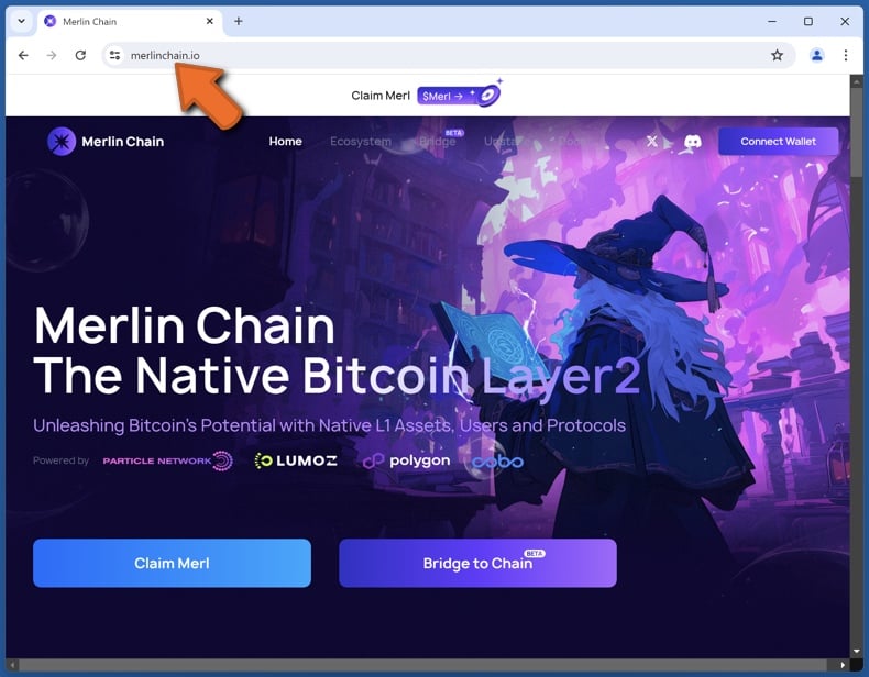 Appearance of the real Merlin Chain website (merlinchain.io)