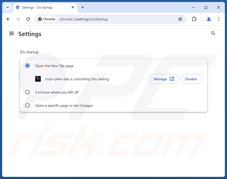 Removing color-picker-tab.com from Google Chrome homepage