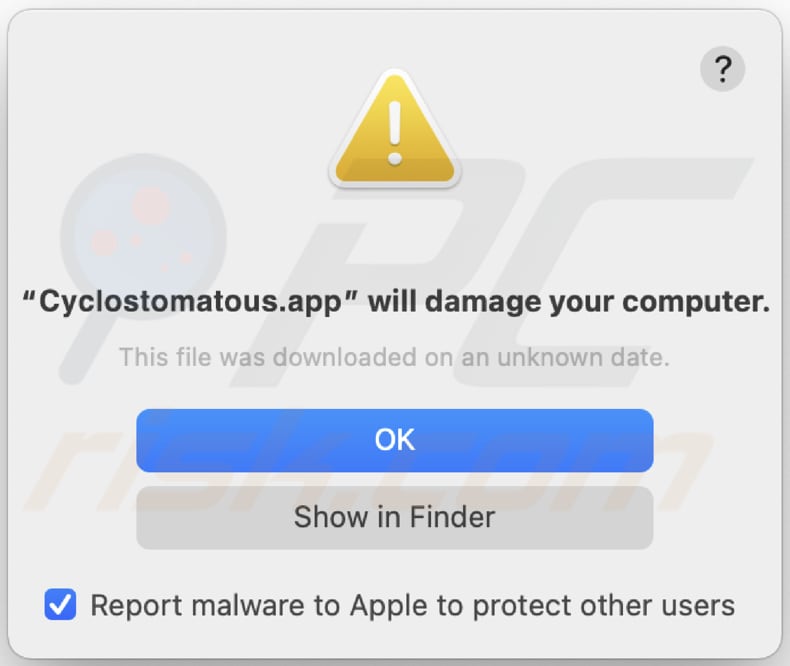 Cyclostomatous adware warning