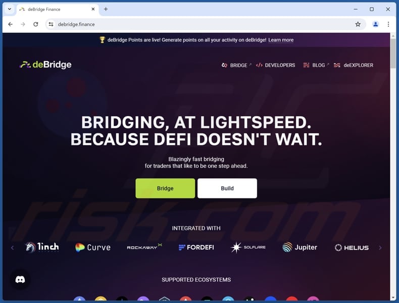 Fake deBridge website scam real website (debridge.finance)
