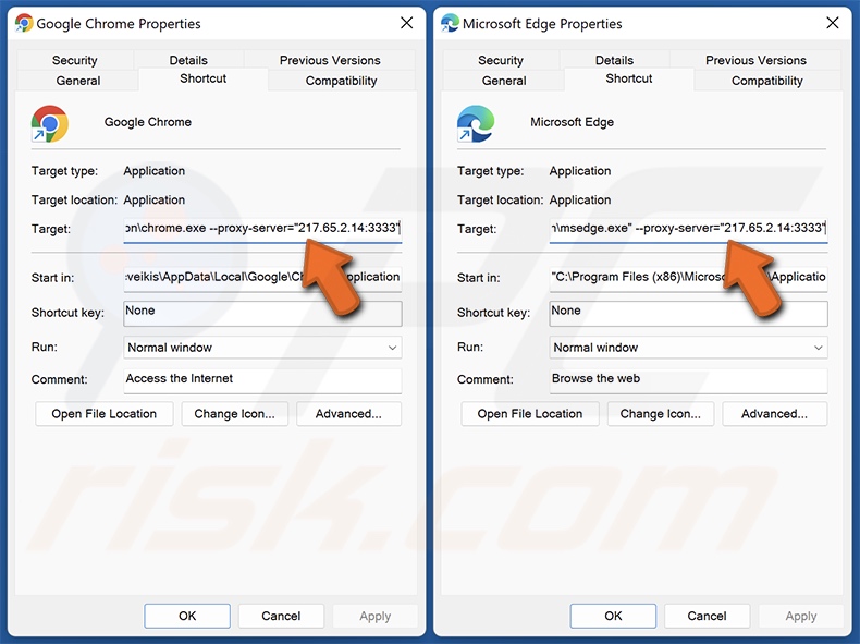 Chrome/Edge shortcut target modified by fake Google Sheets extension