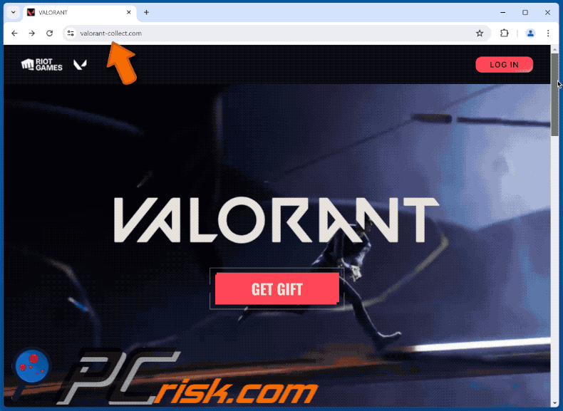 Appearance of Valorant Gift scam (GIF)
