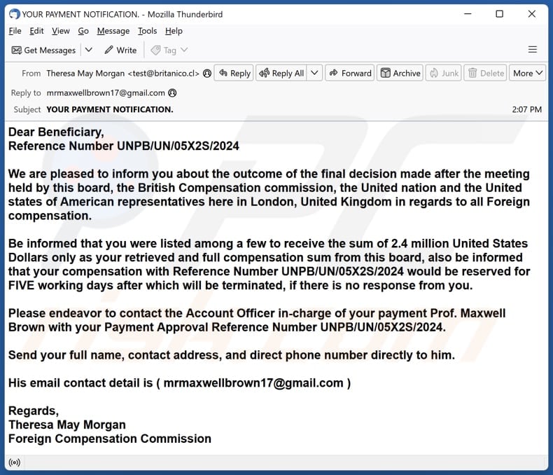 Foreign Compensation Commission scam email