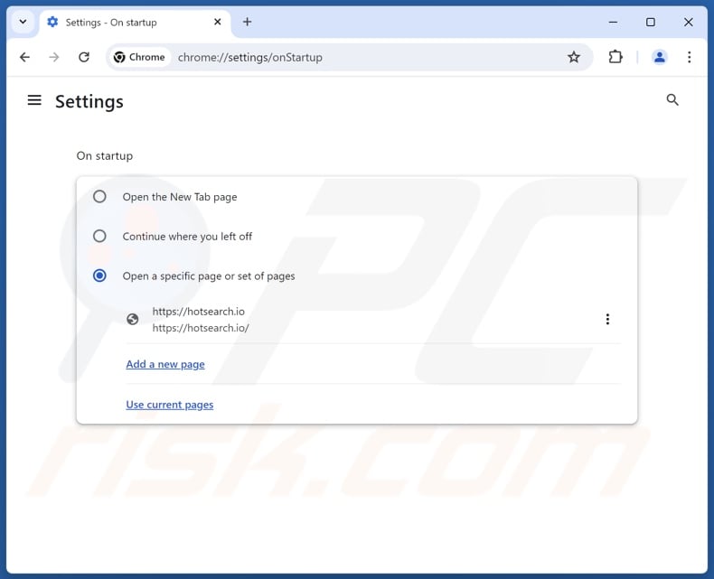 Removing hotsearch.io from Google Chrome homepage