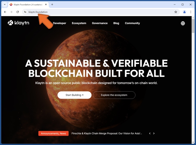 Appearance of the real Klaytn website (klaytn.foundation)