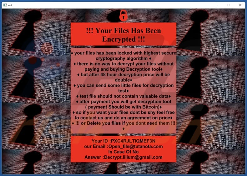 Lilium ransomware ransom note (!INFO.HTA)