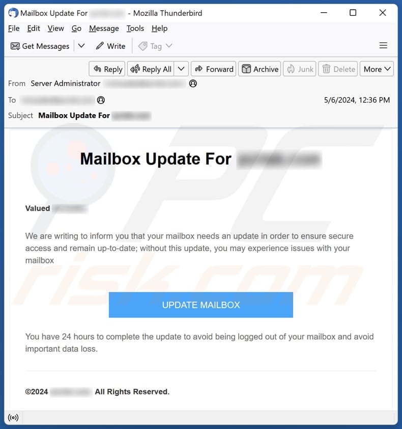 Mailbox Update email spam campaign