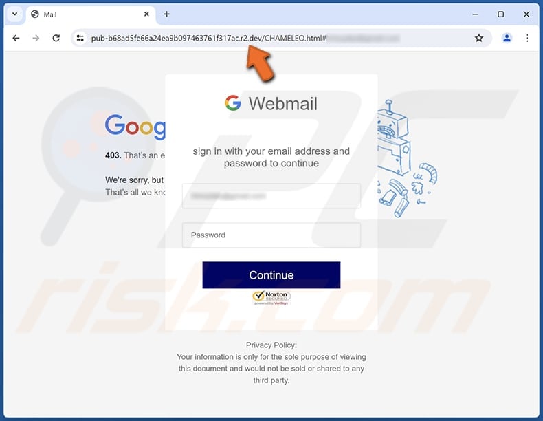 Mailbox Update Scam phishing page