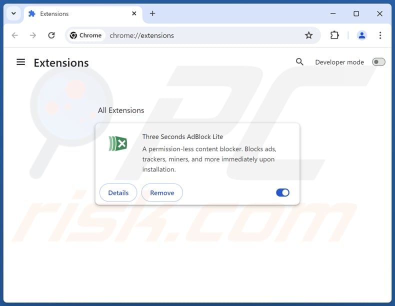 Removing Three Seconds AdBlock Lite adware from Google Chrome step 2