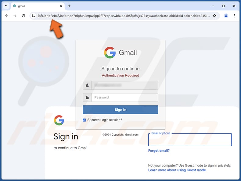 Unapproved Emails Scam phishing page