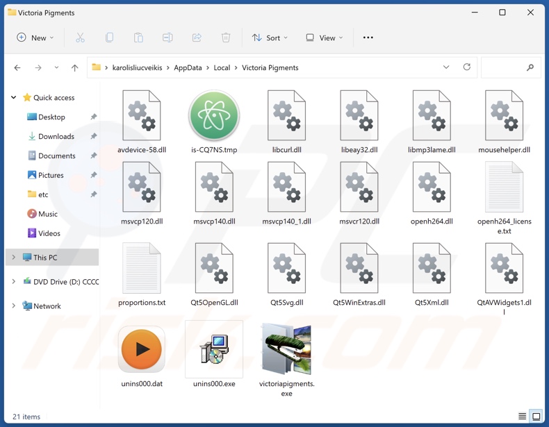 Victoria Pigments unwanted application install folder
