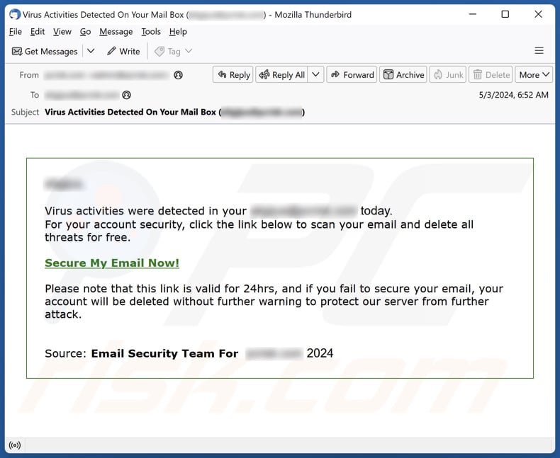 Virus Activities Were Detected email spam campaign